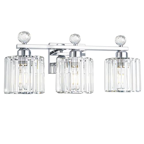 Modern Crystal Bathroom Vanity Light. 3-Lights Bathroom Light Fixtures. Chrome Vanity Light Fixtures over Mirror. Bath Vintage Wall Mounted Lamps Crystal Wall Light Fixtures for Bathroom. Living Room
