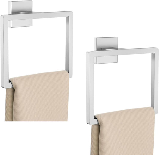 2-Piece Brushed Nickel Square Towel Ring.Modern Hand Towel Holder for Bathroom.SUS304 Stainless Steel Towel Hangers Wall-Mounted