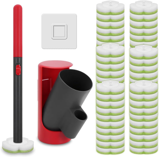Disposable Toilet Brush Cleaning System with Wand Cleaner Refills.Toilet Cleaning Stick.Wall Mounted Toilet Wand Kit.60 Disposable Toilet Bowl Brush for Sink Bathtub Wash Basin (Green)