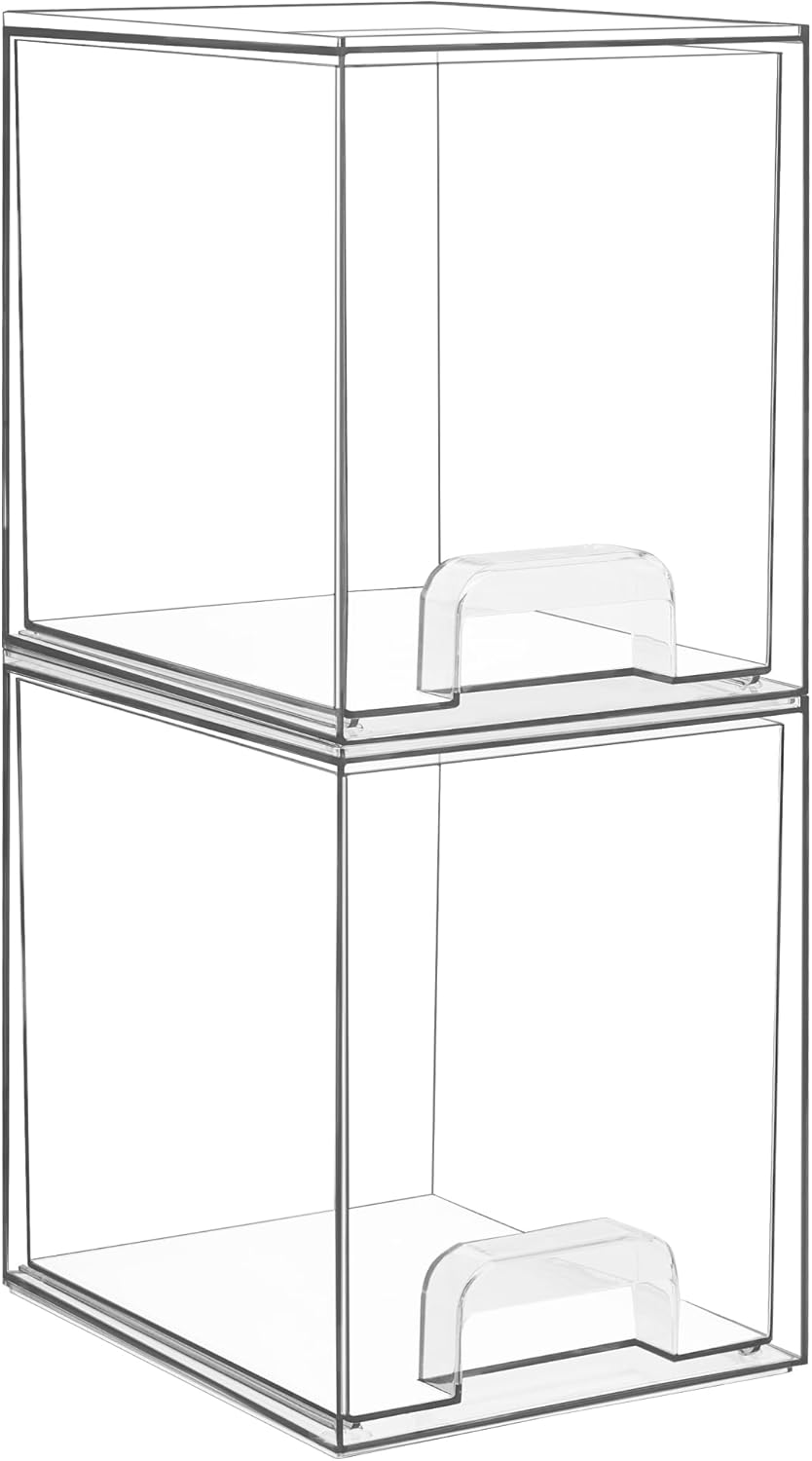 Vtopmart 12.1''W Clear Stackable Storage Drawers.2 Pack Acrylic Plastic Organizers Bins for Makeup Palettes. Cosmetics. and Beauty Supplies.Ideal for Vanity. Bathroom.Cabinet.Desk Organization
