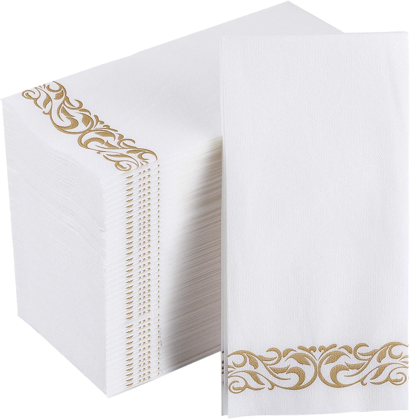 FOCUSLINE 200 Linen Feel Disposable Bathroom Napkins. Soft and Absorbent Paper Guest Towels. Cloth-Like Hand Towels Decorative Paper Napkins for Parties. Weddings. Dinners or Events. Silver. 12 x 17