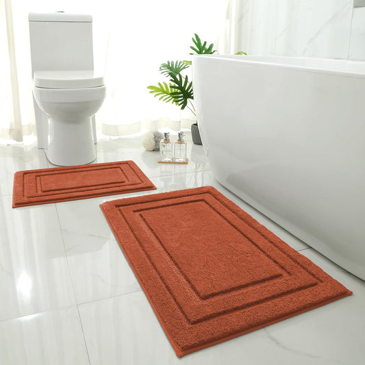 HOMEIDEAS Bathroom Rugs Sets 2 Piece. Super Soft and Absorbent Non Slip Microfiber Machine Washable Bath Mat Set (20 x 32 + 16 x 24. Burnt Orange)