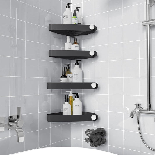 Sotfamily Shower Caddy Corner. 4 Pack Adhesive Corner Shower Shelves for Bathroom Organizers and Storage. Rust Free Plastic Rack for Bathroom Accessories & Decor. Black