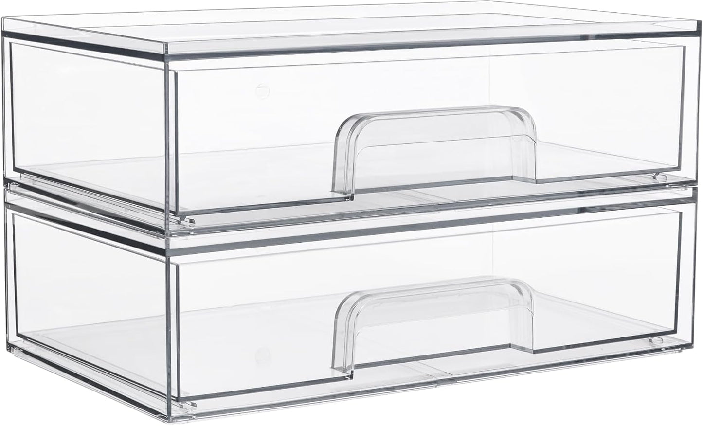 Vtopmart 12.1''W Clear Stackable Storage Drawers.2 Pack Acrylic Plastic Organizers Bins for Makeup Palettes. Cosmetics. and Beauty Supplies.Ideal for Vanity. Bathroom.Cabinet.Desk Organization