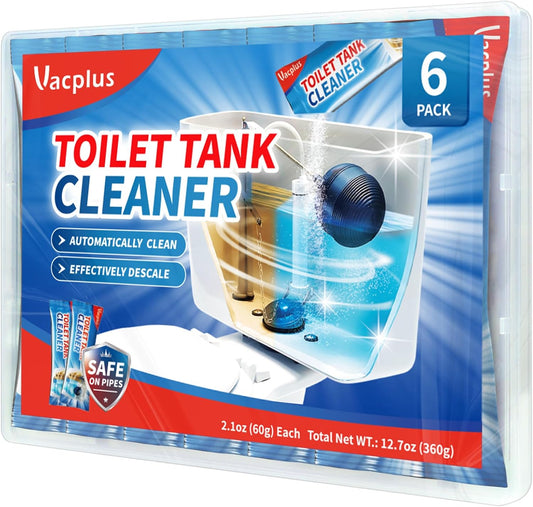 Vacplus Toilet Tank Cleaner - 6 Pack Automatic Descaler Tablets. Powerful Mold & Rust Remover. Long-Lasting Bowl Cleaning Solution