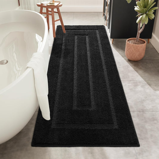 HOMORE Black Bathroom Rug 24x60 Inch Soft Absorbent Bathroom Runner Rug. Washable Bath Runners Rugs Non Slip Long Bath Rug for Shower Tub